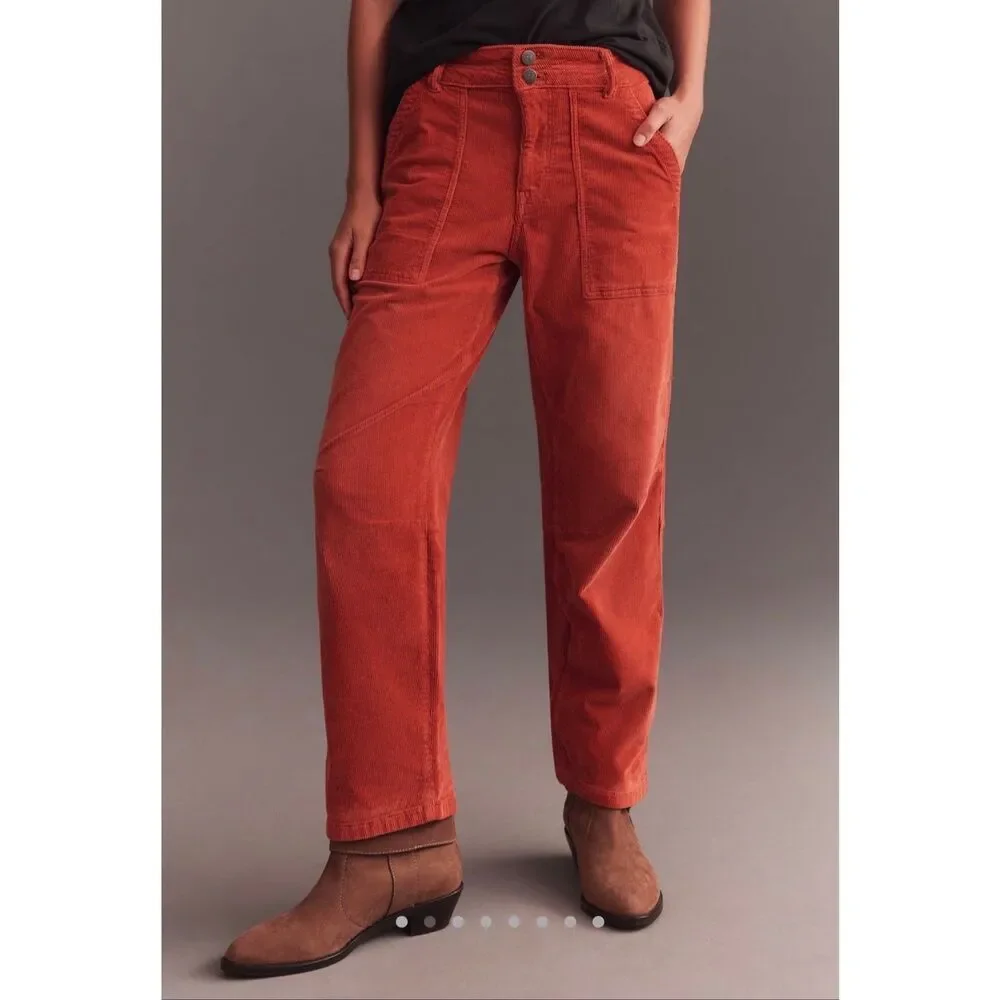 Anthropologie Pilcro Corduroy Pants‎ The Wanderer Relaxed Leg Salmon Red 33 Tall